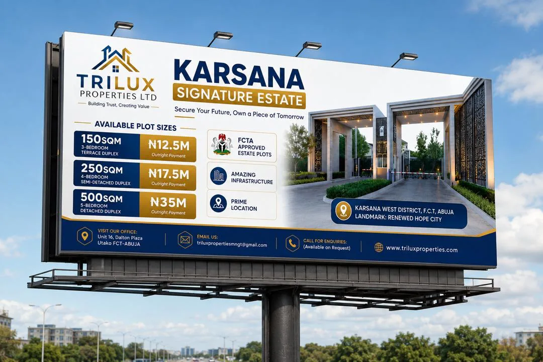 Karsana Signature Estate property flyer with advertised plot sizes, prices and estate information