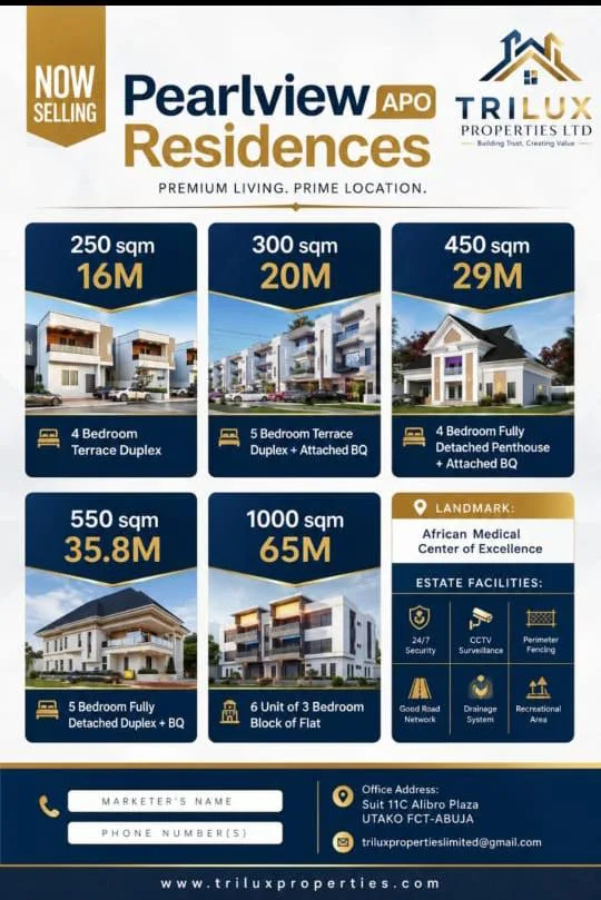 Pearlview Apo Residences property flyer with advertised plot sizes, prices and estate information